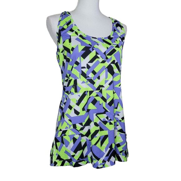 Xersion Fitness Tank Top Activewear Racerback Geometric Blue Green Women XL Neon - Picture 10 of 10